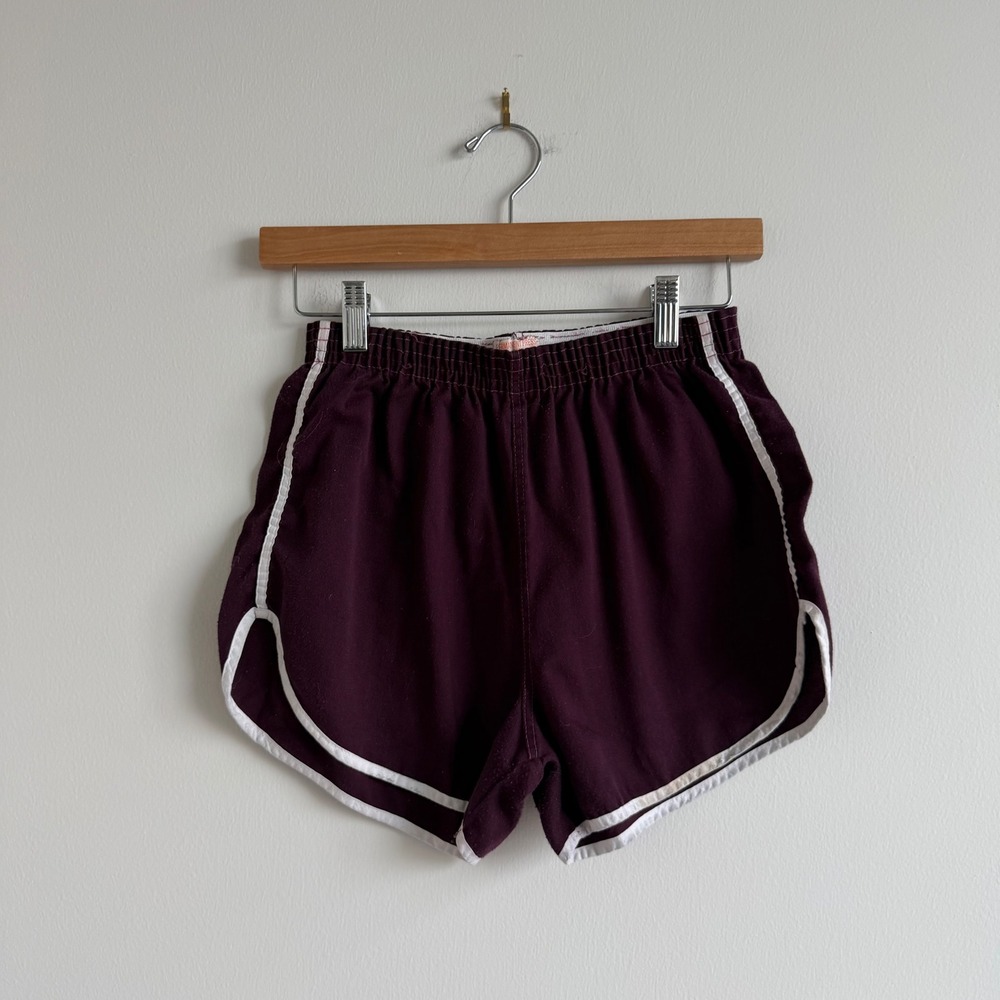 Vintage 70s Permanent Press Maroon Striped Gym Shorts‎ Size Medium
